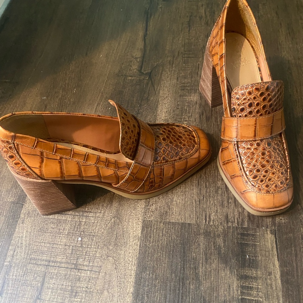 Faux crocodile loafer heels. Worn only once, too big for me and couldn’t return